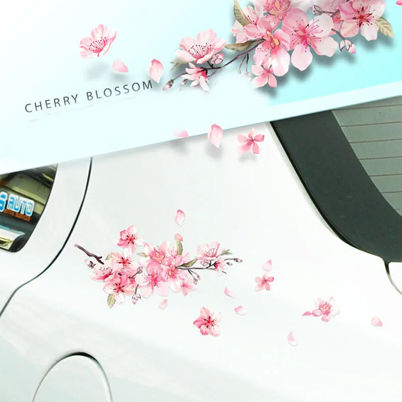 A cherry blossom flower pattern vinyl car sticker on a transparent background.
