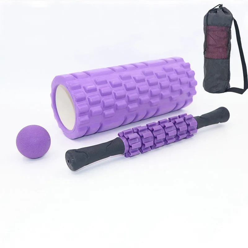 Black fitness foam roller with 33cm massage bar set for health massage and muscle relief