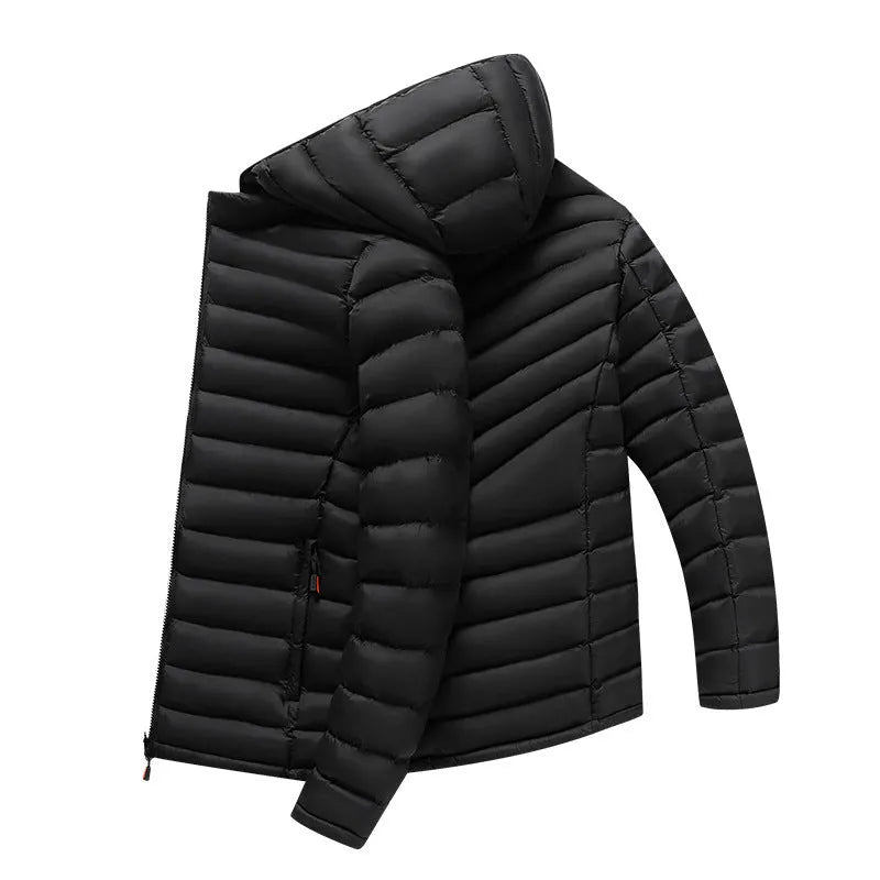 Men's lightweight down cotton-padded hooded jacket with detachable collar in black, army green or blue