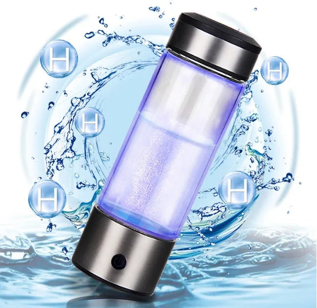 Silver 420ml hydrogen water generator cup, 22x7cm, high borosilicate glass and PC, USB powered