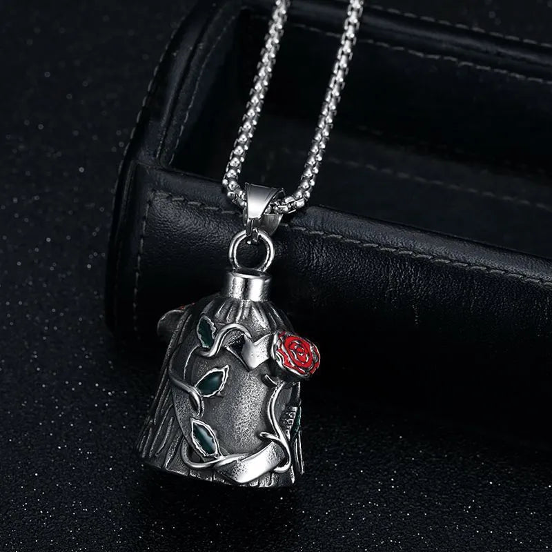 Titanium steel motorcycle riding lucky bell with double-sided epoxy rose design and polished finish in retro steel colour