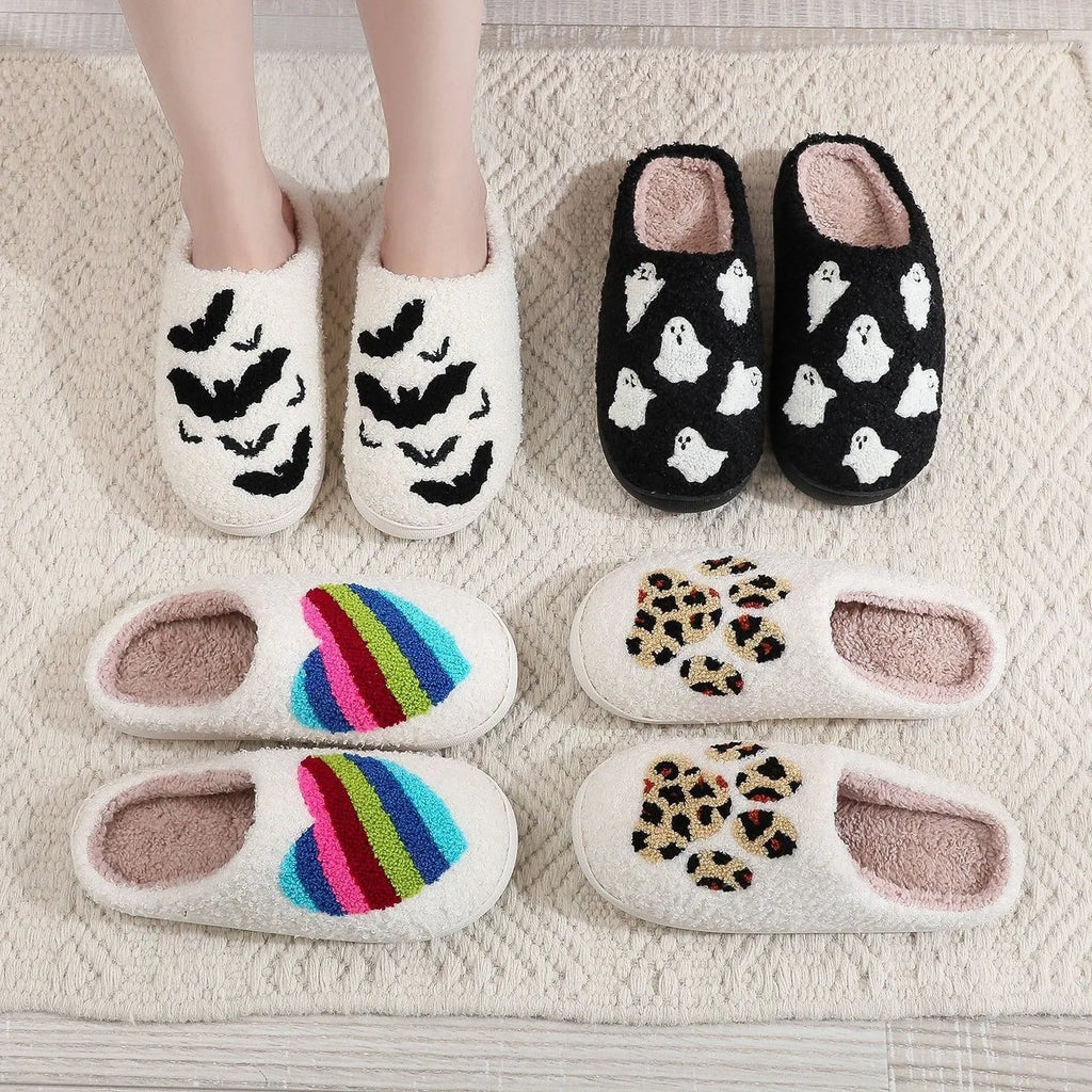 Pair of cotton indoor slippers with cartoon dachshund pattern, plastic non-slip sole, 2.5cm heel height, for men and women