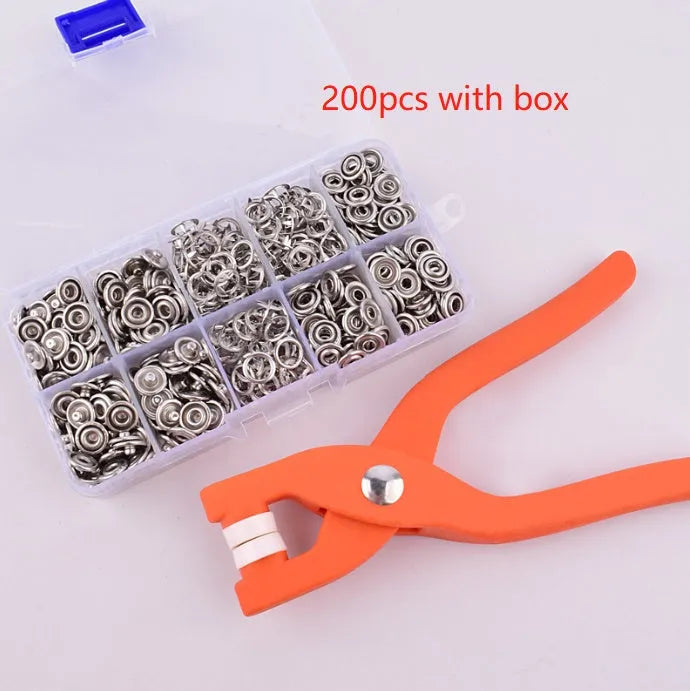 9.5mm stainless steel five-claw no-sew buttons with application pliers for children's clothing