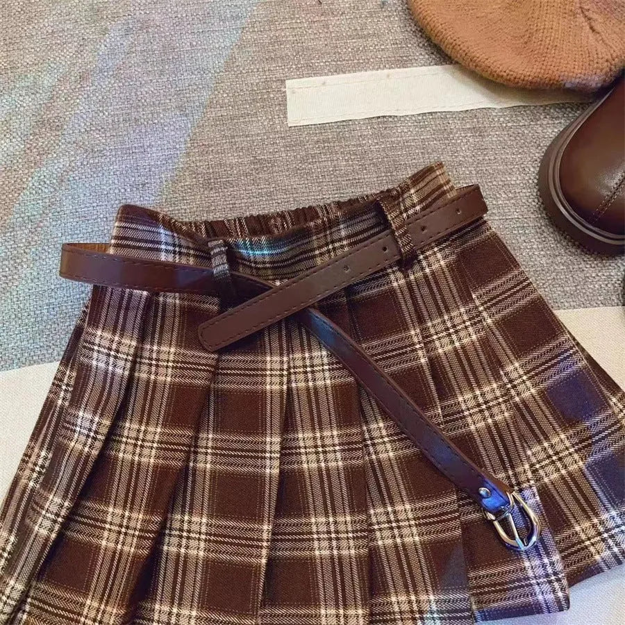 Children's plaid pleated skirt in cotton blend fabric with A-line design for heights 90cm to 140cm