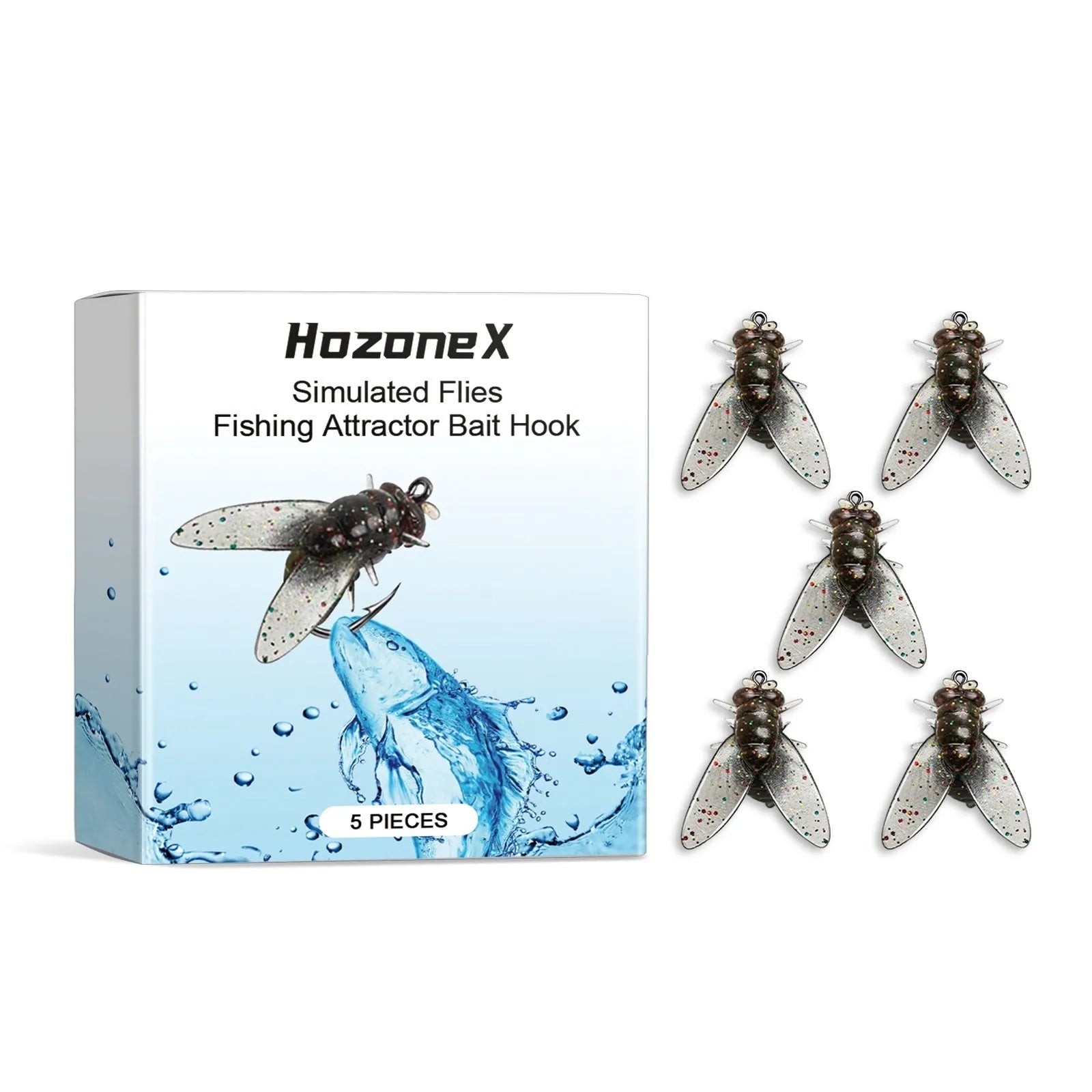 Five 1.5cm biomimetic insect fishing lures showing TPR and soft silicone construction details