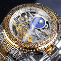 Forsining skeleton tourbillon automatic mechanical watch with stainless steel case and yellow finish