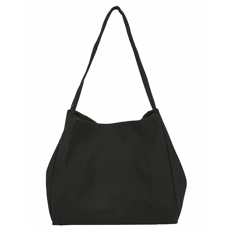 Solid colour women's canvas handbag with double shoulder straps and large capacity design