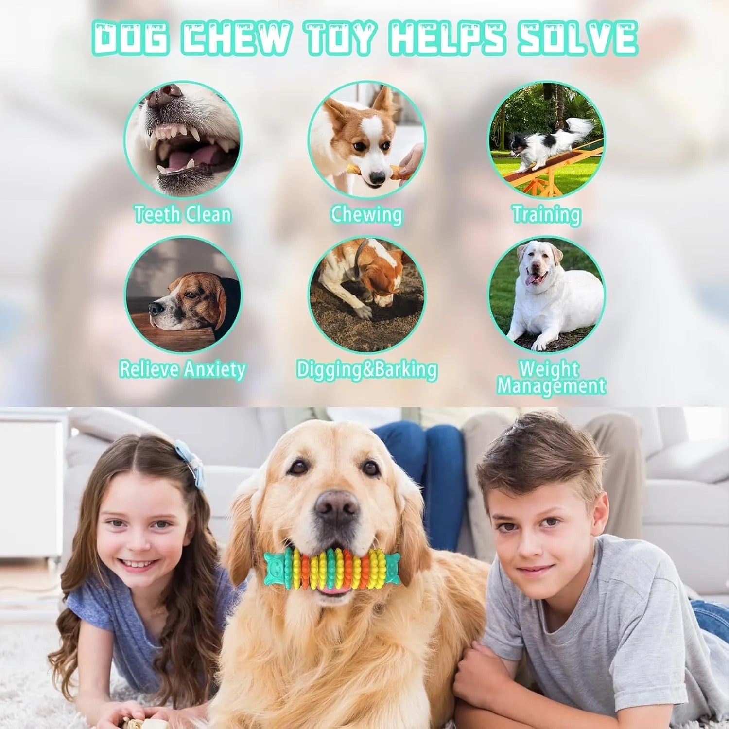 Blue rubber caterpillar dog chew toy for aggressive chewers, 17cm long, on a white background