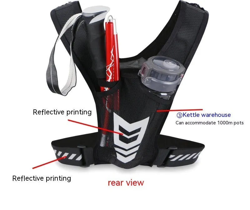 Breathable large capacity unisex chest bag in black polyester with adjustable 65-130cm waist strap for travel and sports.