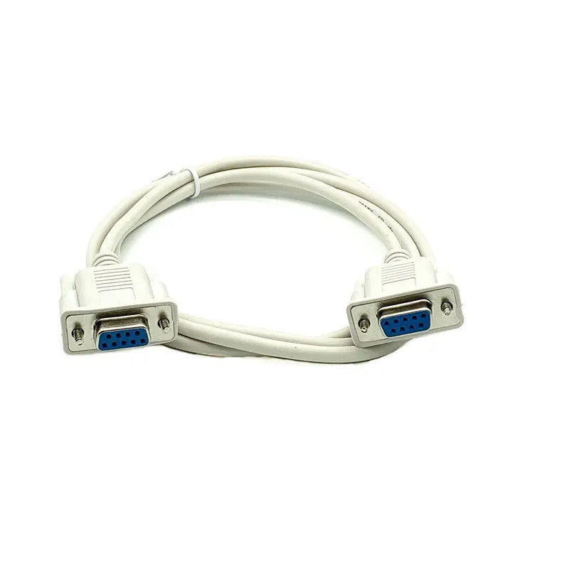 Female to female DB9 RS232 serial cable with milky white jacket and 1.5m length