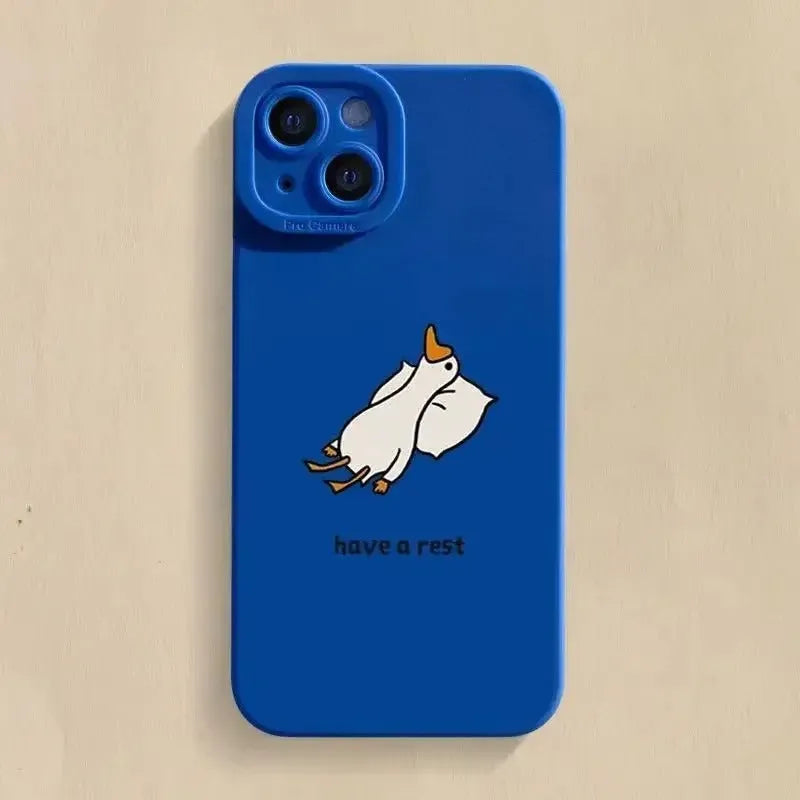 Cartoon duck design silicone phone case for Apple iPhone in black, white or blue colour options