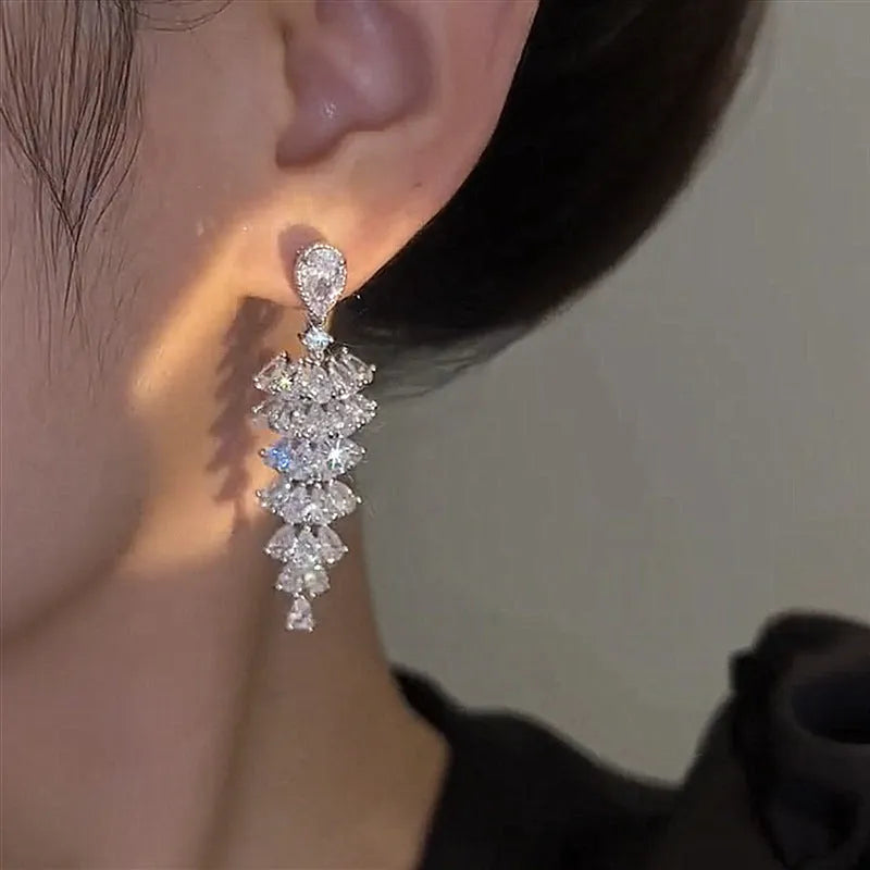 Silver pagoda Christmas tree drop earrings with pagoda shape and stud fastening for women