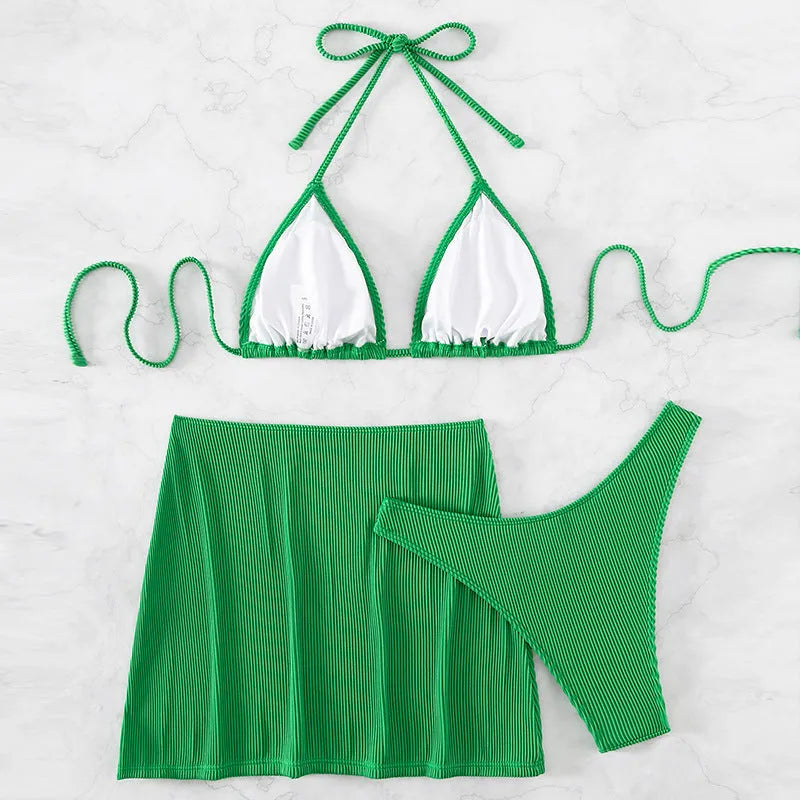 Women's polyester bikini swimsuit set in sleeveless briefs style available in four colours
