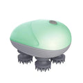 Blue handheld electric pet massager with rotating heads for cats and dogs on a grey background.