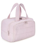 Travel toiletry bag in black with wide-open design showing interior space, dimensions 29.97x18.54x21.08cm