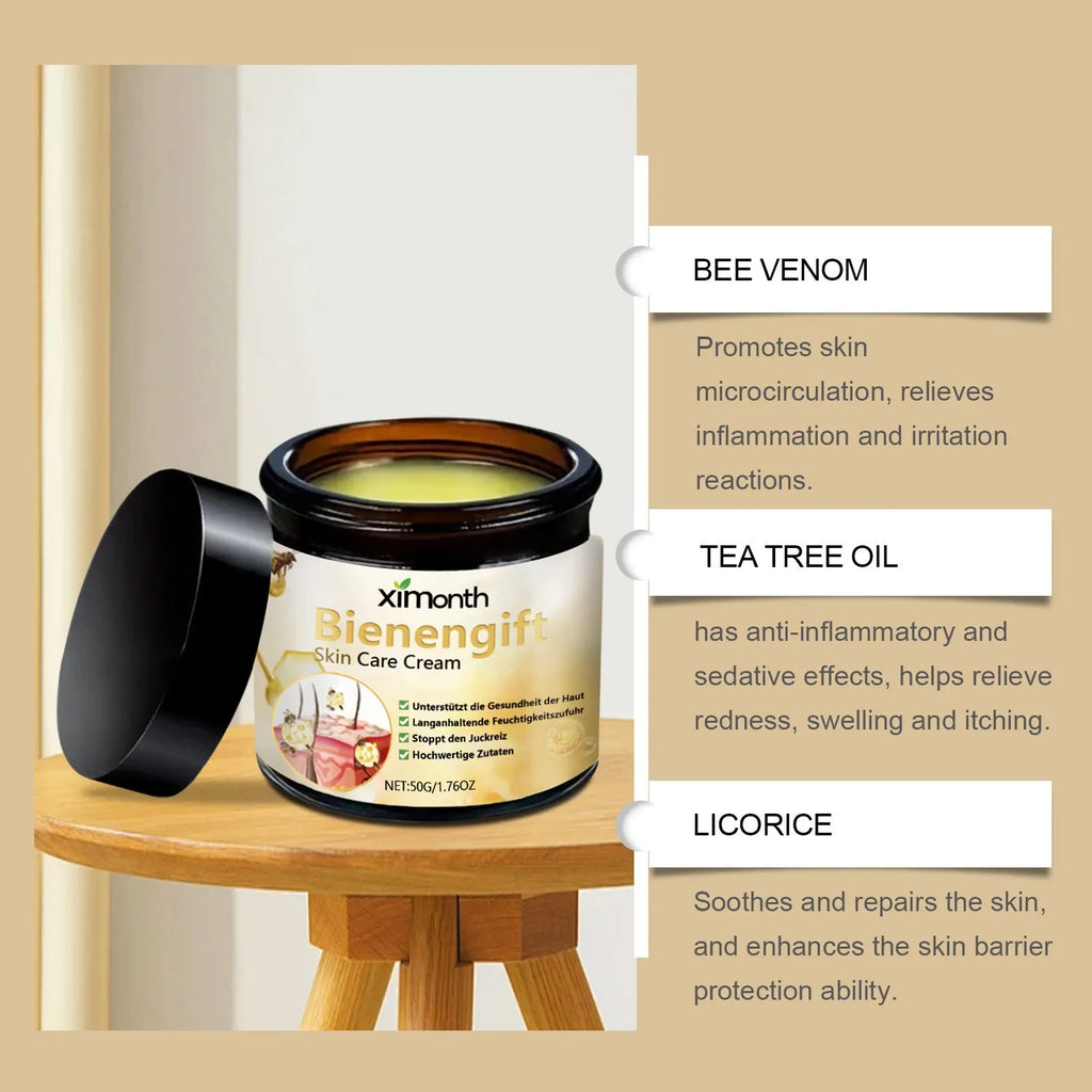 50g jar of bee venom herbal blend moisturising cream for body and neck with shea butter and tea tree oil