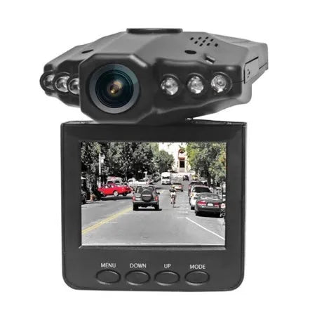 H198 HD six-light infrared night vision car DVR with 2.4-inch screen showing parking monitor display