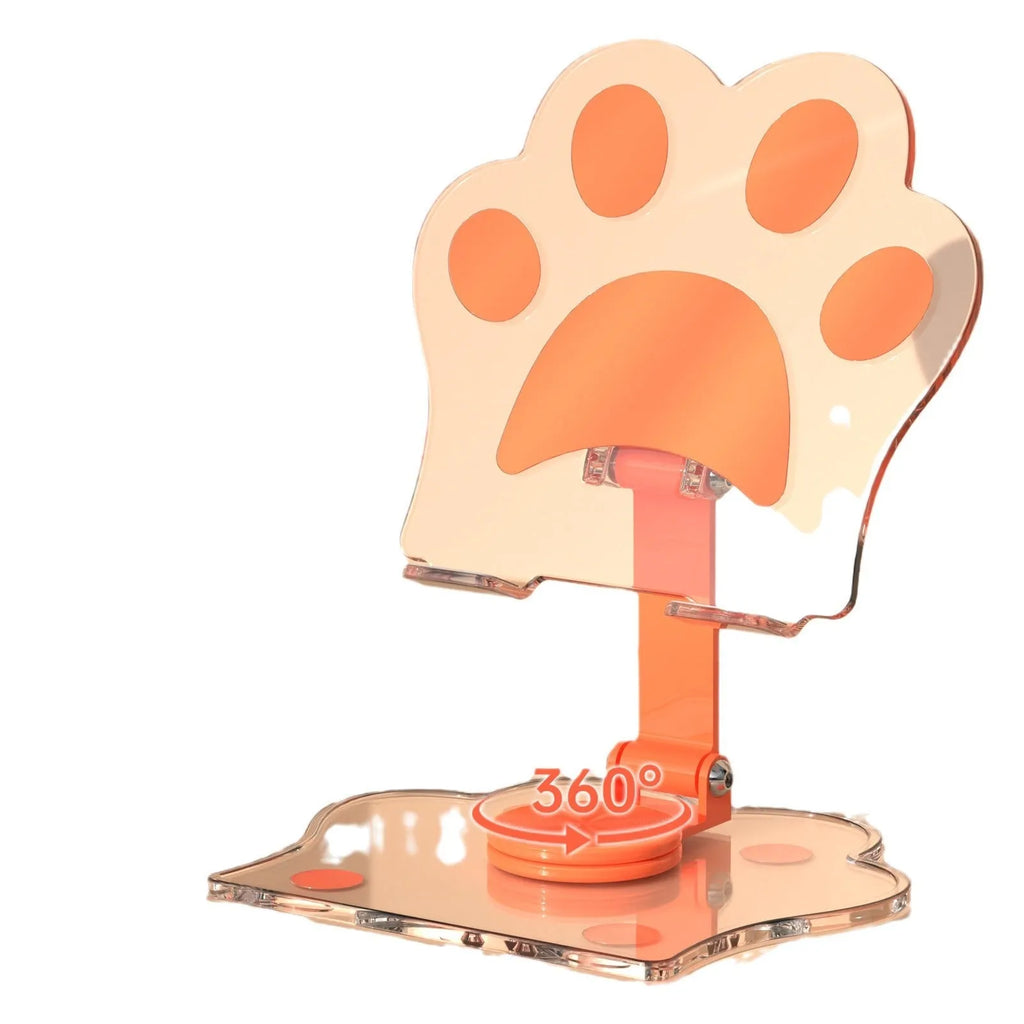 Transparent acrylic rotating mobile phone stand in cartoon style, available in five colours.