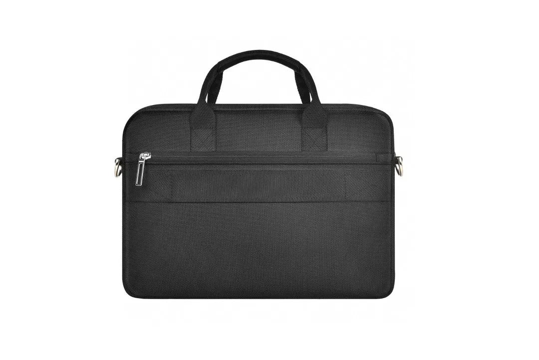 Black multi-pocket laptop handbag with separate computer compartment, Oxford cloth material, lock feature, and organised storage design