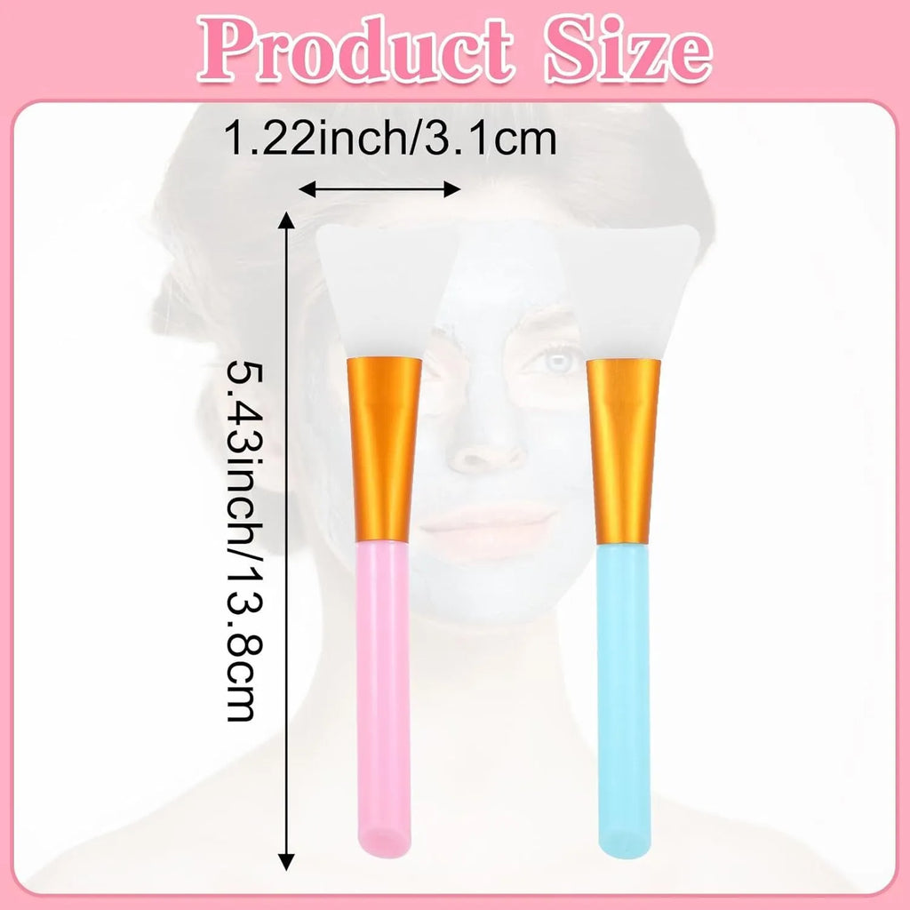 Reusable silicone spatula applicator for face and body masks in various colours on a plain background.