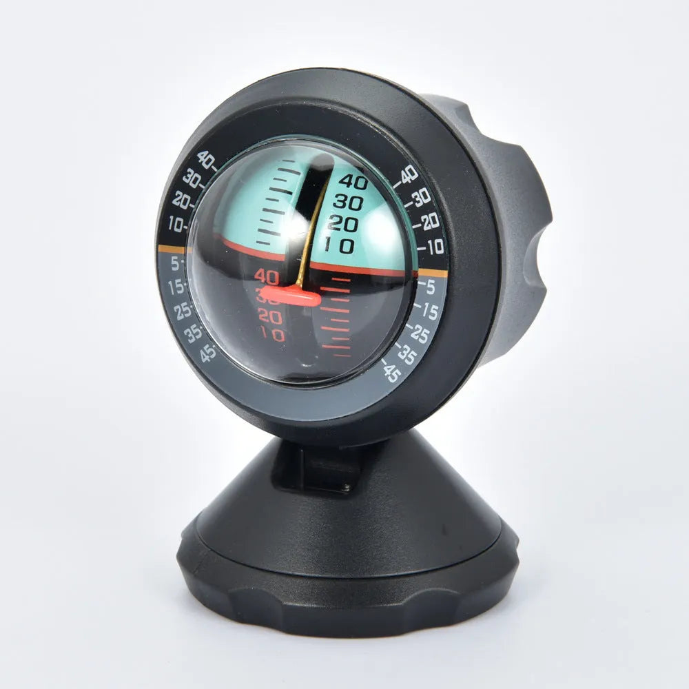 Black vehicle mounted slope meter showing inclination measurement display with adjustable perspective design