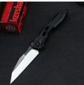 Black folding fruit knife with D2 steel blade and aluminium handle showing 19cm length