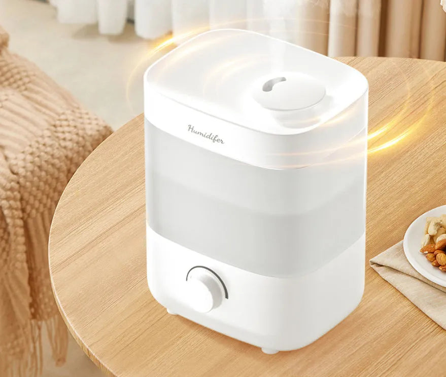 White dual spout USB humidifier with 2 litre capacity tank and night light display