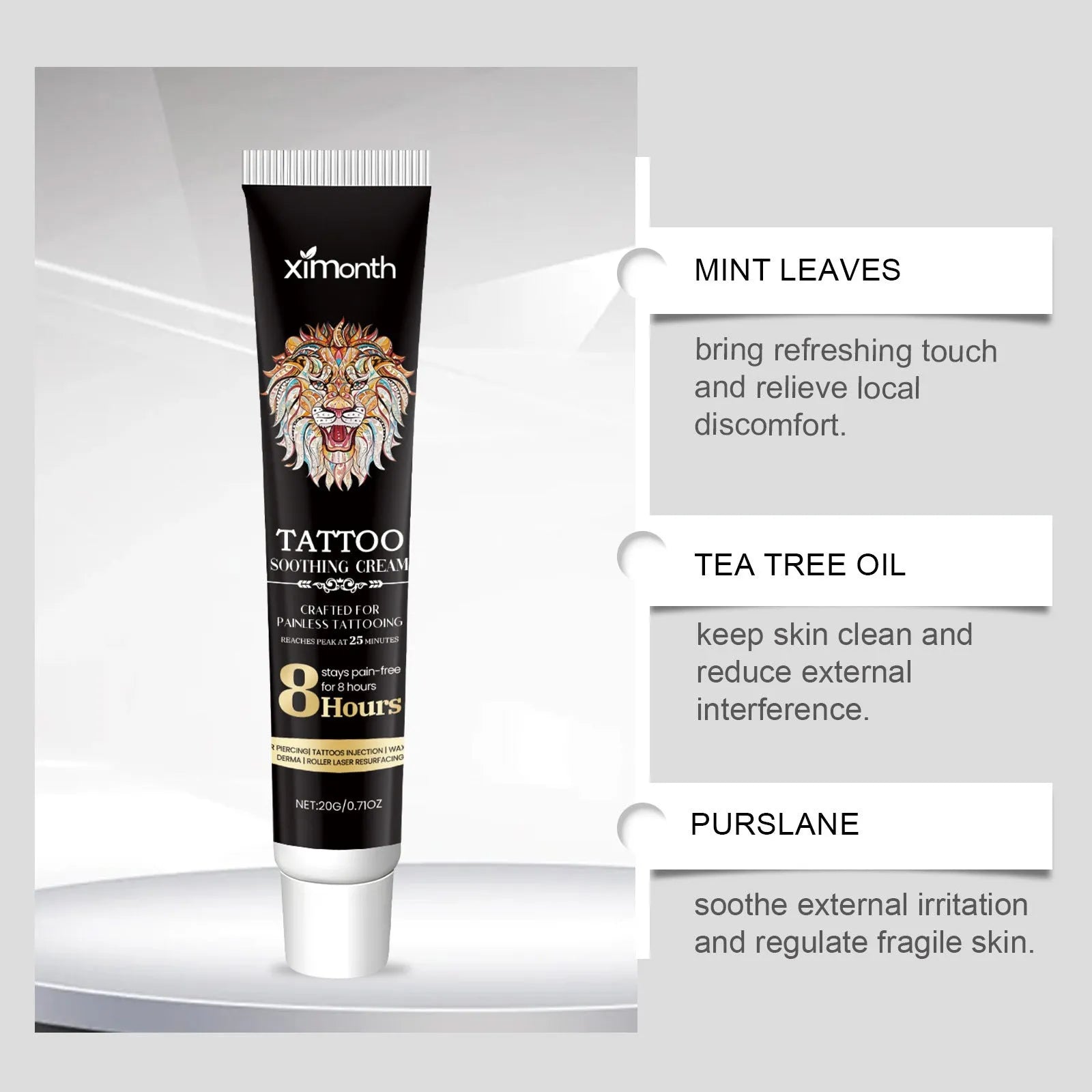 20g tattoo soothing neck cream container with botanical ingredients for gentle neck cleaning