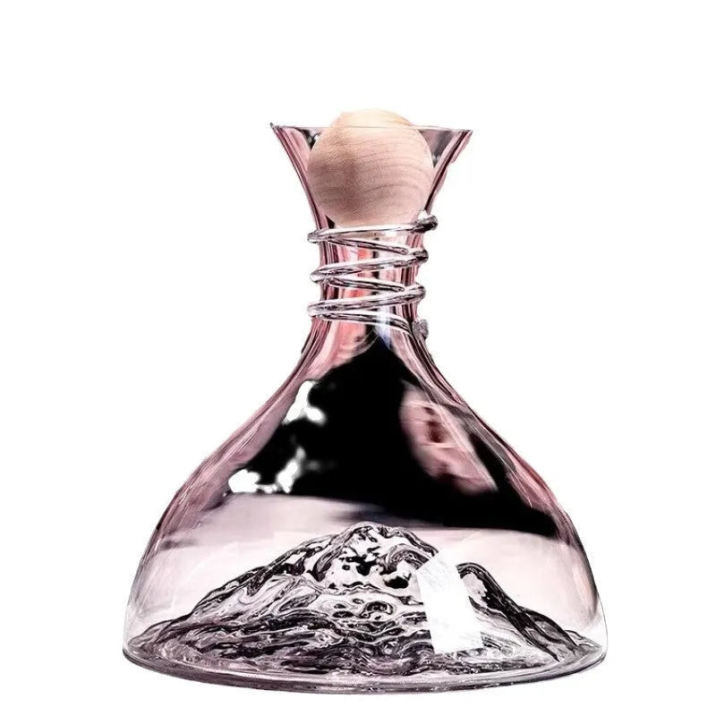 Transparent lead-free crystal glass wine decanter with 1000ml+ capacity for red wine aeration, shown with optional wooden ball plug