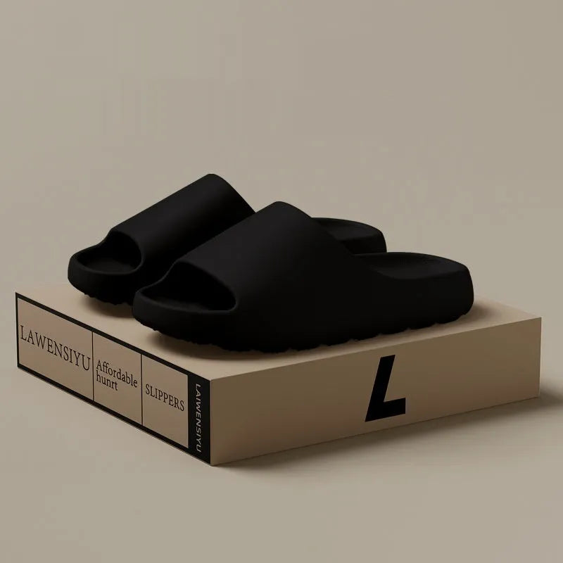 Women's thick-sole beach slippers in beige colour showing EVA injection-moulded construction