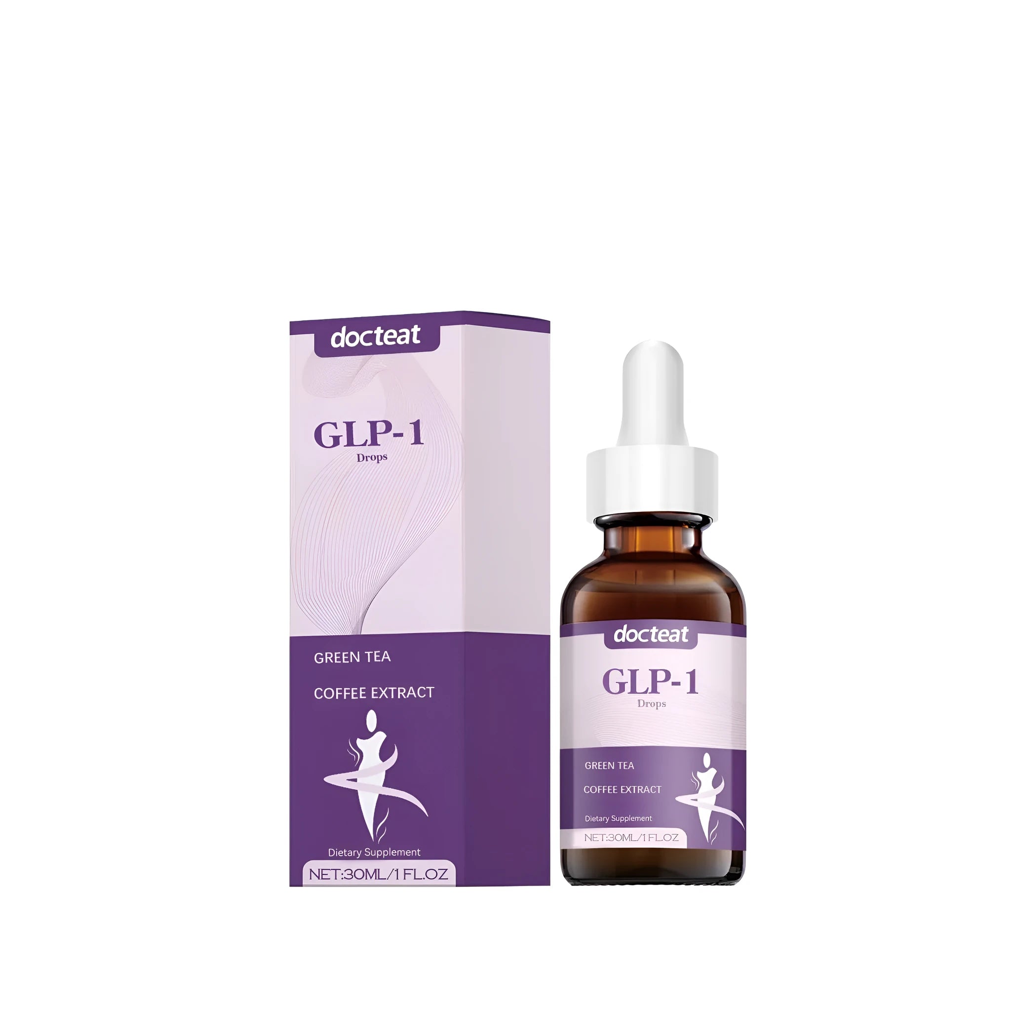 30ml glass bottle of amber-coloured weight management support liquid droplets with a dropper.