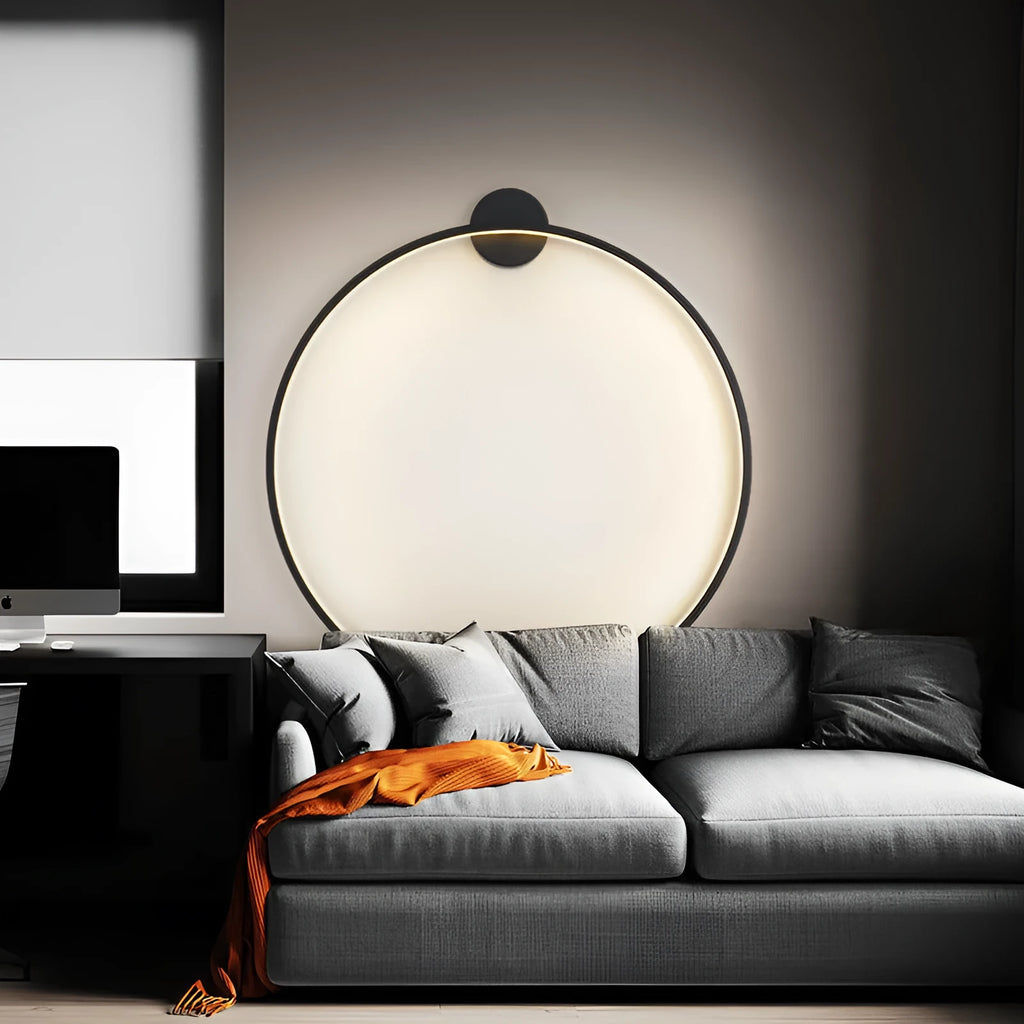 Ring wall lamp with acrylic shade and iron body, 30cm or 50cm diameter, black or gold, 220V LED
