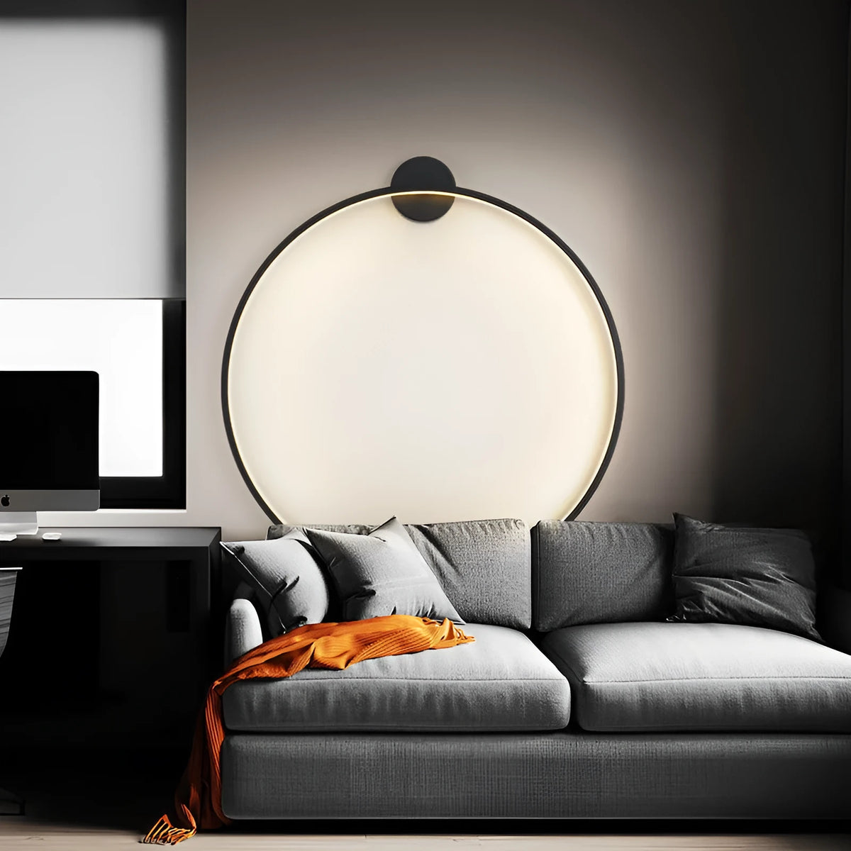 Ring wall lamp with acrylic shade and iron body, 30cm or 50cm diameter, black or gold, 220V LED