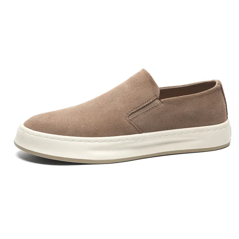 Men's grey and apricot casual shoes with PU upper and mid-heel