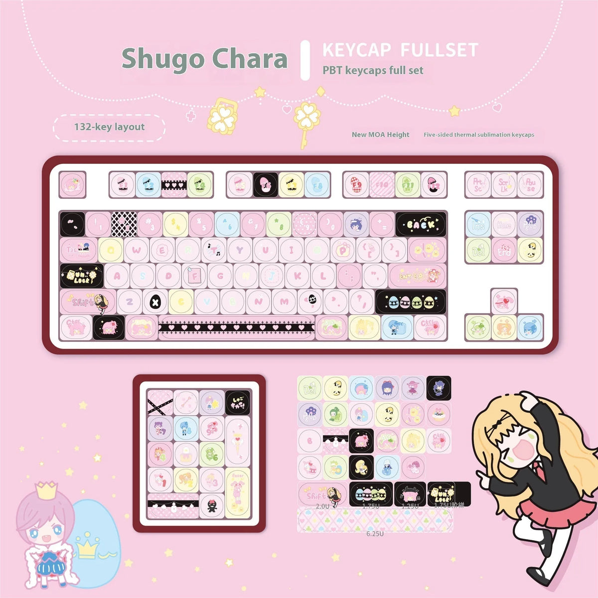 Shugo Chara MOA PBT keycap with five-sided sublimation printing, 32 x 20 x 12 mm single mechanical keyboard keycap