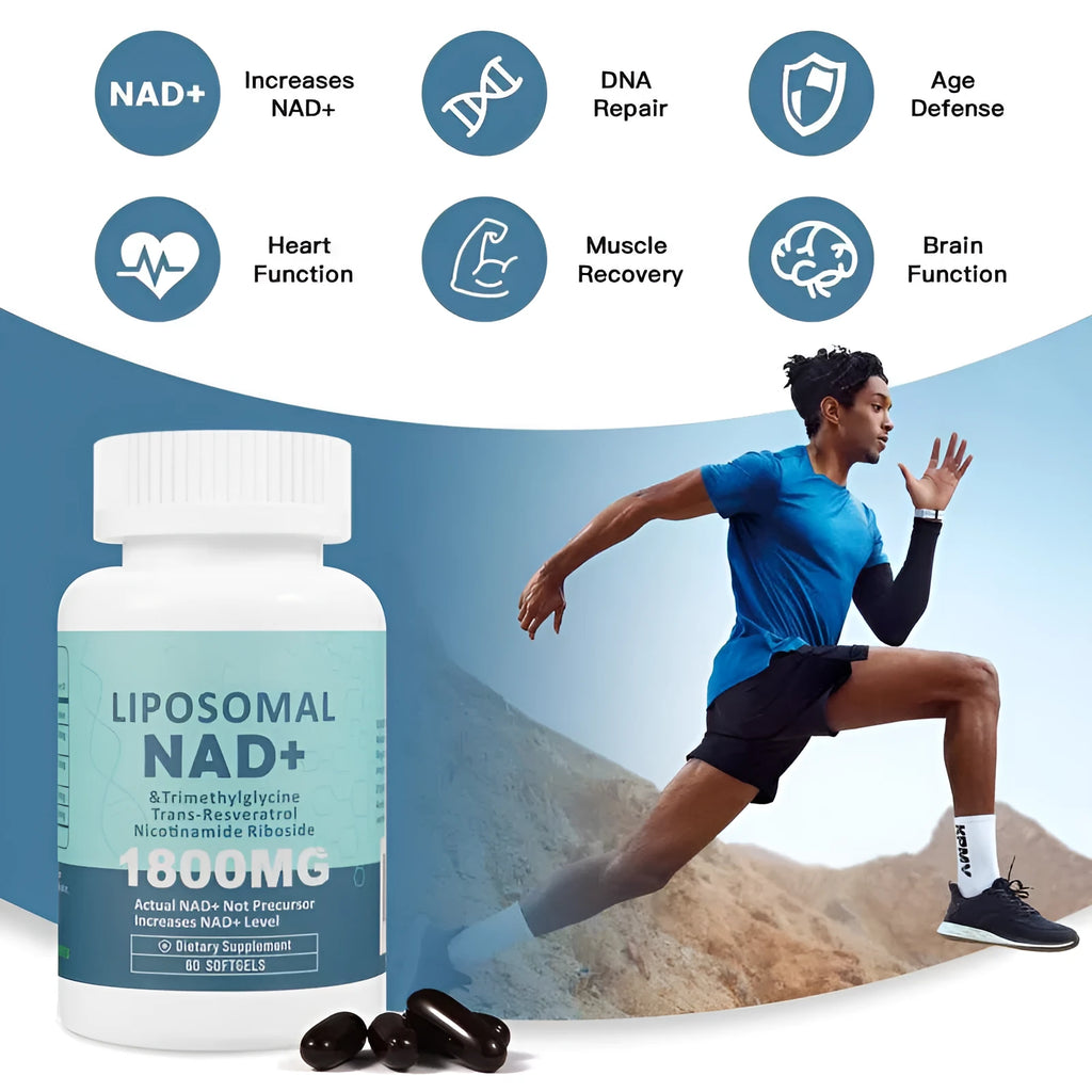 Bottle of NMN capsules with choice of 60 or 120 count and 24-month shelf life.