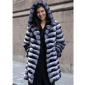 Women's zebra stripe pattern faux fur coat with artificial mink hair fabric, medium length