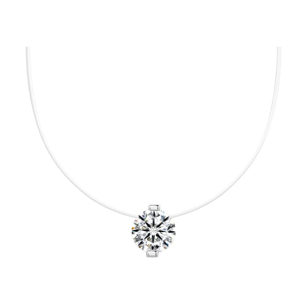 Women's moissanite necklace with invisible fishing line and 925 silver pendant in plum blossom design