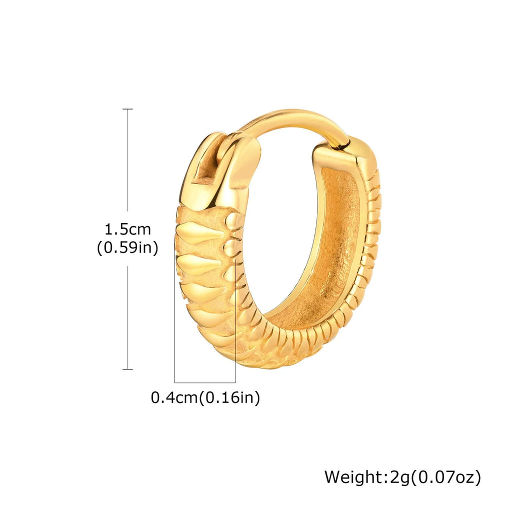 Stainless steel earrings with snake pattern texture in black or gold finish for hip hop style