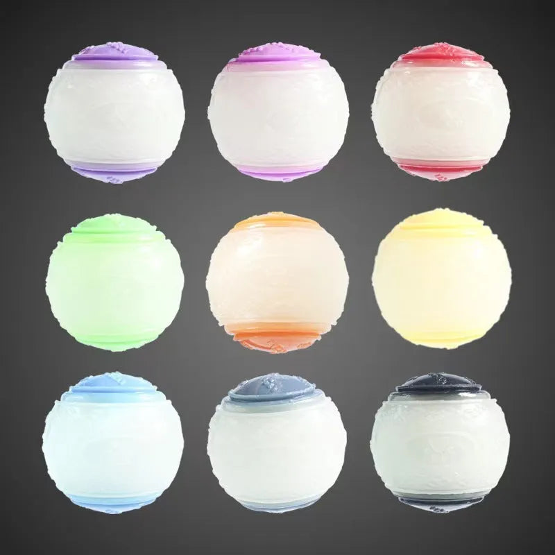 TPR rubber dog training ball with sound core in multicolour options including luminous variants