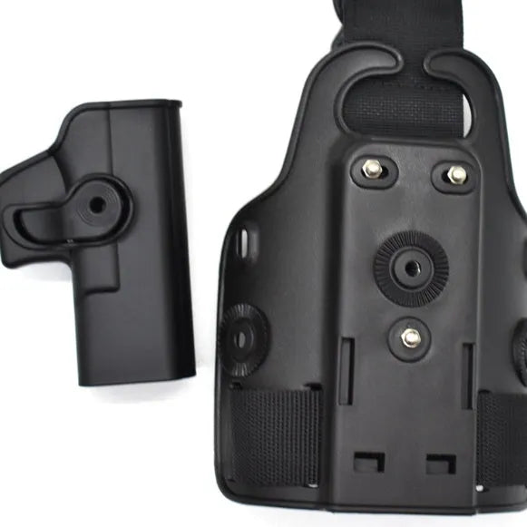 Tactical waist plate leg holster in plastic construction with quick-pull design