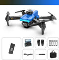 Black or blue dual-lens toy drone with four-channel remote, optional optical flow positioning, and 4K-listed camera
