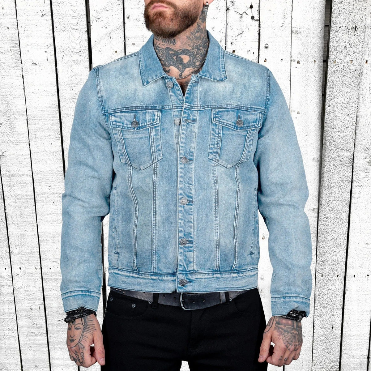 Men's solid colour polyester casual coat in black, light blue or dark blue, sizes M to 5XL