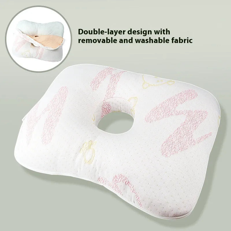 Beauty salon single hole ear pillow showing 39x28x6cm dimensions with central aperture for ear pressure relief