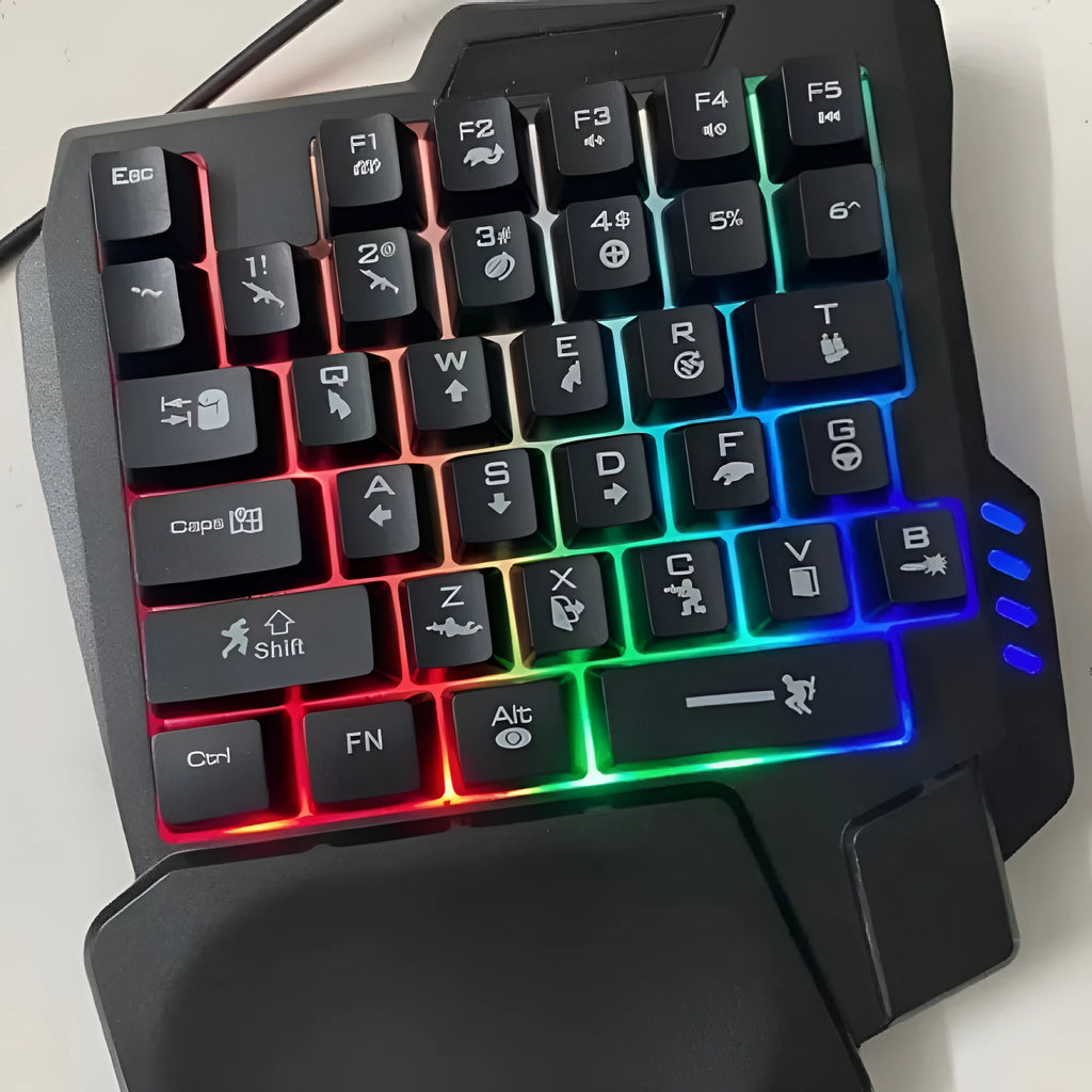 Single-handed mechanical keyboard and mouse set with 1.5m cable on desktop