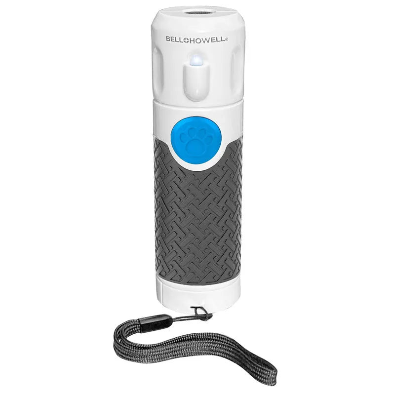 White ABS plastic ultrasonic dog trainer handheld device for bark control with textured grip surfaces