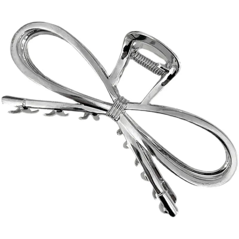 Women's alloy bow barrette hair clip in silver or gold Korean style