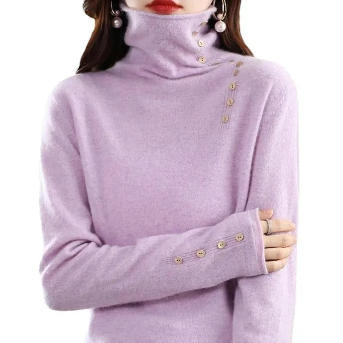 Slim fit knitted bottoming shirt with 3D pattern in light camel colour, showing 40cm length and regular sleeve design
