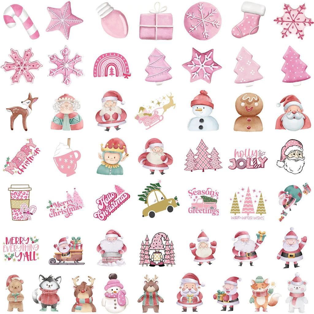 Waterproof Christmas decoration sticker set with 50 cute holiday designs for cars and devices