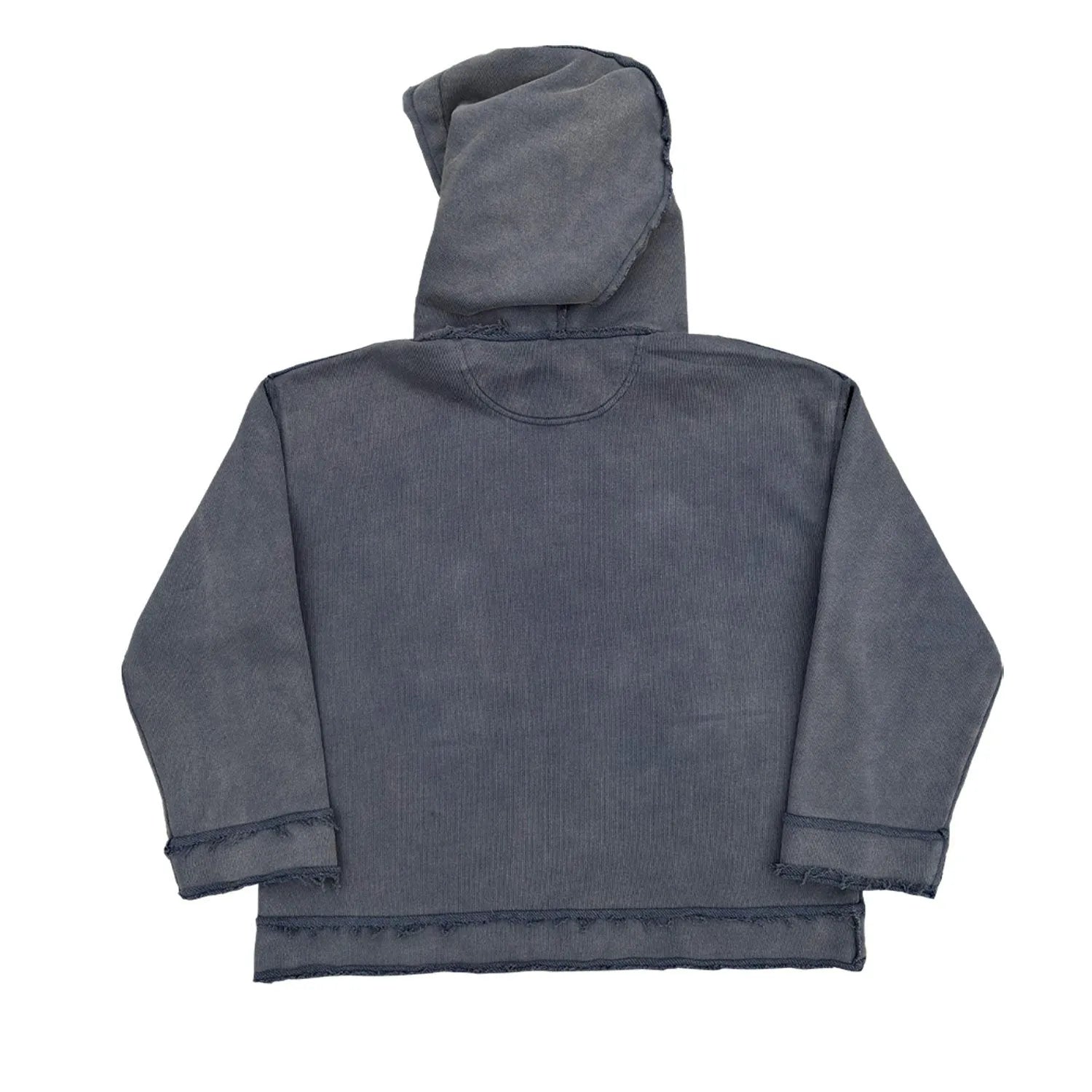 Dark blue cotton hoodie sweater with a crewneck and front kangaroo pocket.